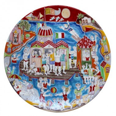 Handmade sicilian ceramic round Plate de simone pottery DS Bathhouse PT55DS Handmade sicilian ceramic round Plate de simone pottery DS Bathhouse PT55DS